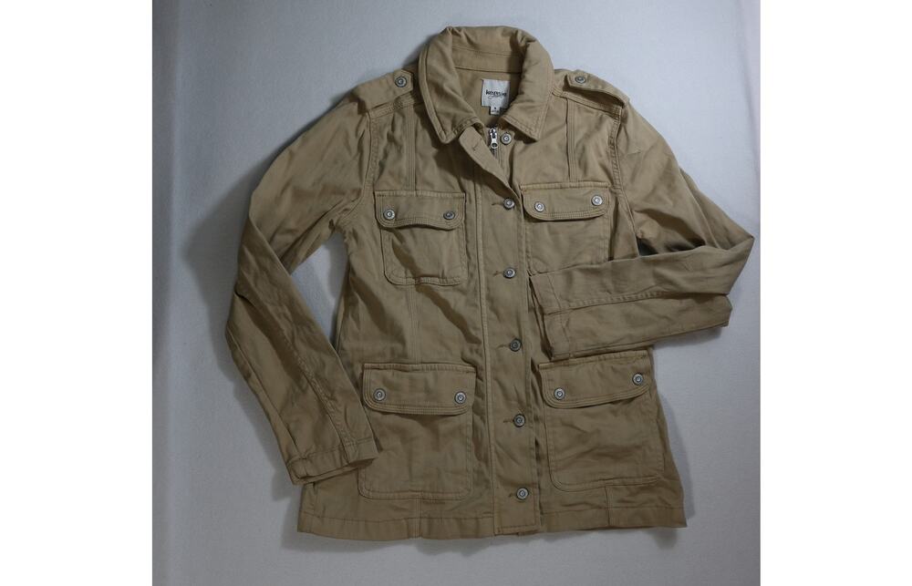 Kensie Jeans Women Small Utility Jacket Khaki Beige Tan Cotton Safari Military
